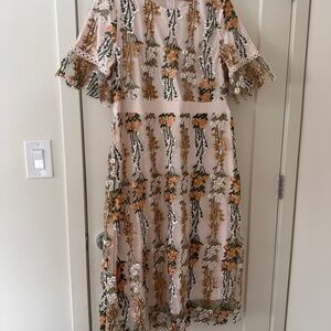 Embroidered Floral Midi Dress in Blush